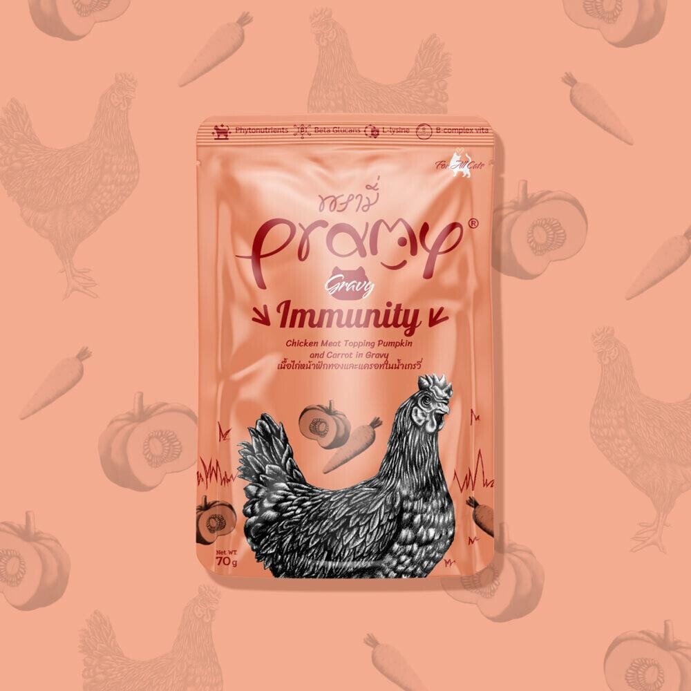 Pramy İmmunıty Kedilerde Bağışıklık Sisitemi Gelişimi İçin Tavuk Havuç Ve Balkabaklı Kedi Konserve Maması 70 GR | SRC: Barcode: 8859601044447